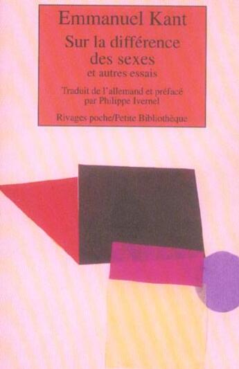 Couverture du livre « Sur la différence des deux sexes » de Emmanuel Kant aux éditions Rivages