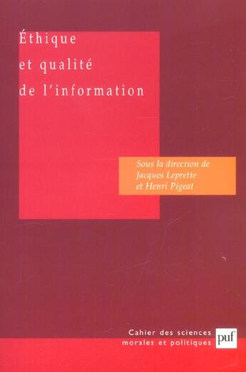 Couverture du livre « Ethique et qualite de l'information » de Henri Pigeat aux éditions Puf