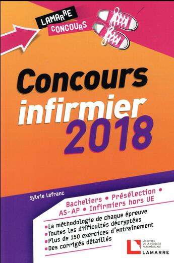 Couverture du livre « Concours infirmier ; 2018 » de Sylvie Lefranc aux éditions Lamarre