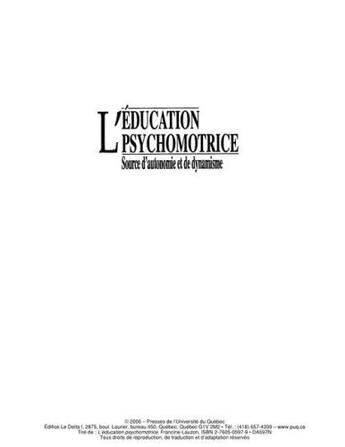 Couverture du livre « L'éducation psychomotrice, source d'autonomie et de dynamisme » de Francine Lauzon aux éditions Pu De Quebec