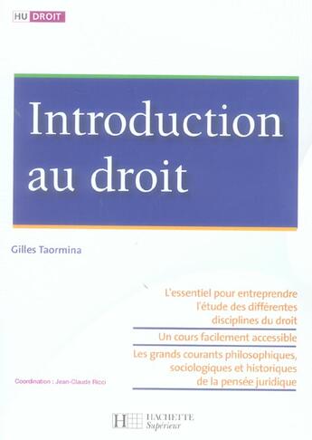 Couverture du livre « HU DROIT ; introduction au droit » de Taormina aux éditions Hachette Education