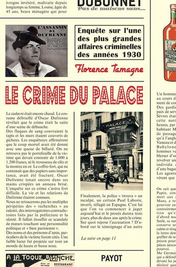 Couverture du livre « Le crime du palace ; enquête sur l'une des plus grandes affaires criminelles des années 1930 » de Florence Tamagne aux éditions Payot