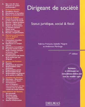 Couverture du livre « Dirigeant De Societe: Statut Juridique, Social Et Fiscal » de Fabrice Francois et Isabelle Maigret et Ambroise Marlange aux éditions Delmas