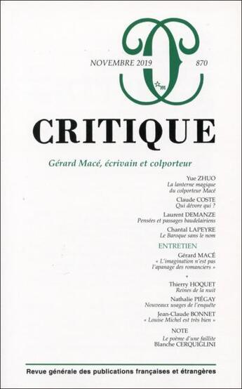 Couverture du livre « Revue critique N.870 ; critique 870 » de Revue Critique aux éditions Minuit