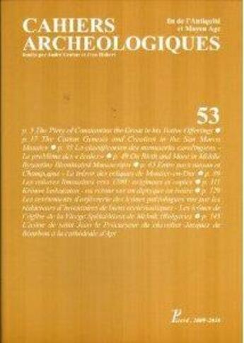 Couverture du livre « Cahiers archeologiques fin de l'antiquite et moyen age n 53 » de  aux éditions Picard