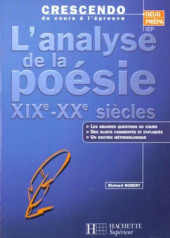 Couverture du livre « L'analyse de la poesie xixe-xxe siecle » de Robert Richard aux éditions Hachette Education