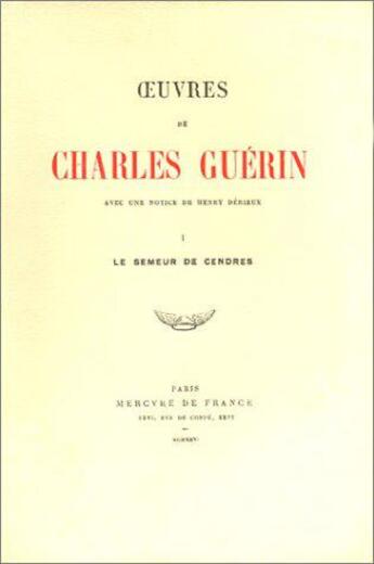 Couverture du livre « Oeuvres » de Charles Guerin aux éditions Mercure De France