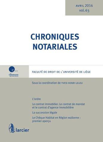 Couverture du livre « Chroniques notoriales Tome 63 » de Yves-Henri Leleu aux éditions Larcier