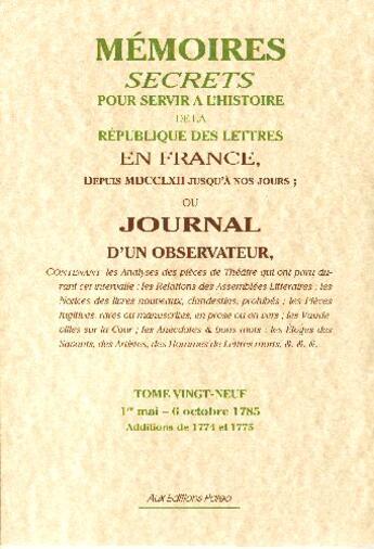 Couverture du livre « Mémoires secrets t.29 ; 1er mai-6 octobre 1785 » de Louis Petit De Bachaumont aux éditions Paleo