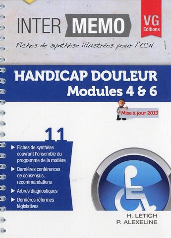 Couverture du livre « Inter memo handicap douleur » de H.Letich aux éditions Vernazobres Grego