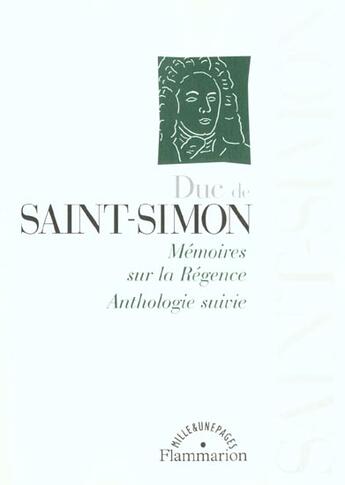 Couverture du livre « Mémoires sur La Régence » de Saint-Simon aux éditions Flammarion