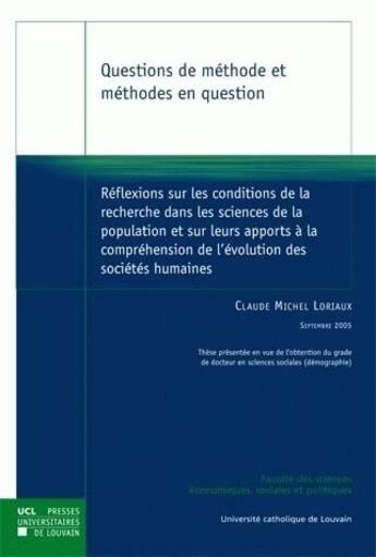 Couverture du livre « Reflexion sur les conditions de la recherche dans les sciences de la population et sur leurs apports » de Loriaux Claude Miche aux éditions Pu De Louvain