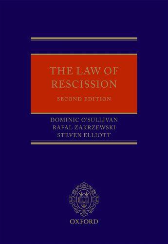 Couverture du livre « The Law of Rescission » de Zakrzewski Rafal aux éditions Oup Oxford