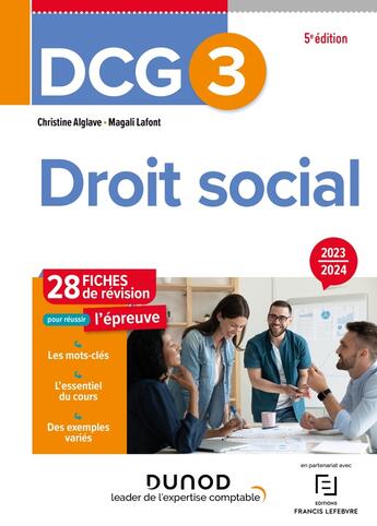 Couverture du livre « Dcg 3 - droit social - fiches 2023-2024 » de Alglave/Lafont aux éditions Dunod