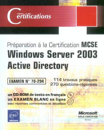 Couverture du livre « Windows server 2003 active directory ; examen 70-294 » de Jean-Francois Aprea aux éditions Eni