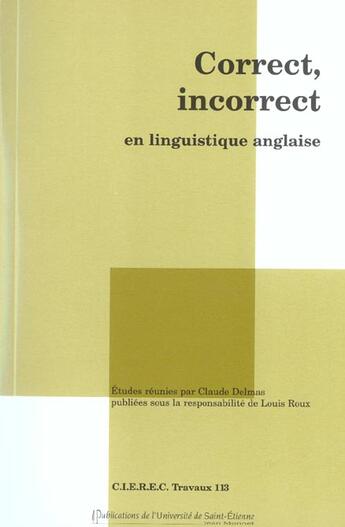 Couverture du livre « Correct/incorrect en linguistique anglaise » de  aux éditions Pu De Saint Etienne