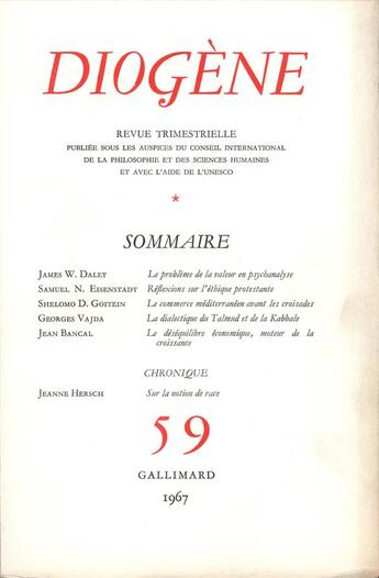 Couverture du livre « Diogene 59 » de Collectifs Gallimard aux éditions Gallimard