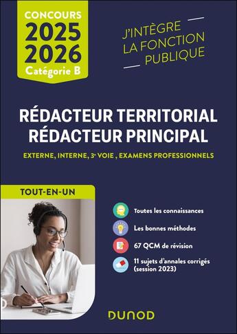 Couverture du livre « Concours Rédacteur territorial, Rédacteur principal - 2025 : Externe, interne et 3e voie - Tout en un » de Céline Hodara aux éditions Dunod