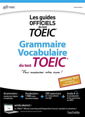 Couverture du livre « Grammaire vocabulaire toeic » de Ets aux éditions Hachette Education