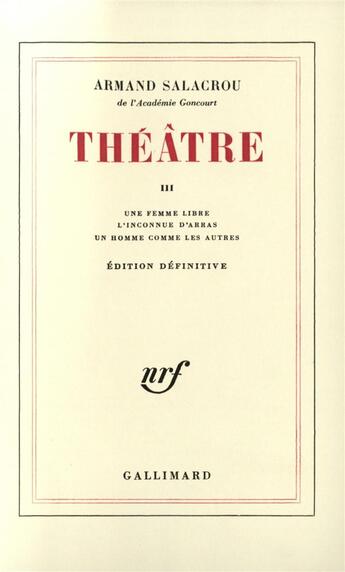 Couverture du livre « Théâtre (Tome 3) » de Armand Salacrou aux éditions Gallimard