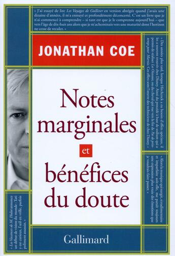 Couverture du livre « Notes marginales et bénéfices du doute » de Jonathan Coe aux éditions Gallimard