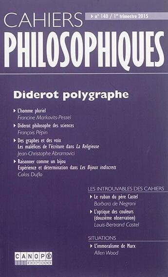Couverture du livre « Cahiers philosophiques 140 : diderot polygraphe » de  aux éditions Reseau Canope
