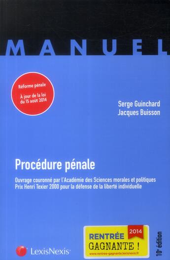 Couverture du livre « Procédure pénale (10e édition) » de Jacques Buisson et Serge Guinchard aux éditions Lexisnexis