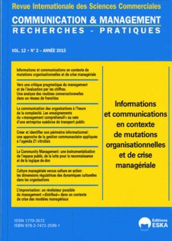 Couverture du livre « Communication Et Management 2 2015 » de Benoit-Leroux-Meric aux éditions Eska