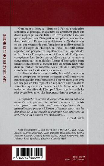 Couverture du livre « Les usages de l'Europe : Acteurs et transformations européennes » de Cornelia Woll et Sophie Jacquot aux éditions L'harmattan