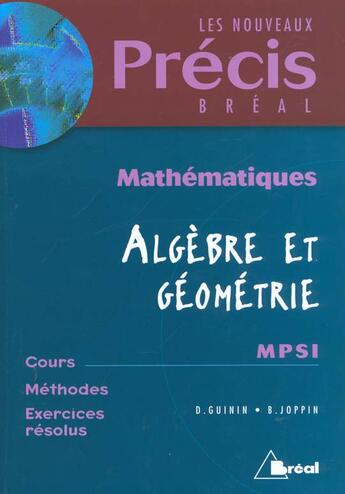 Couverture du livre « Precis D'Algebre Geometrie Mpsi » de Joppin Guinin aux éditions Breal