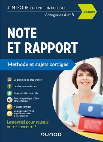 Couverture du livre « Note et rapport ; méthode et sujets corrigés ; catégories A et B (édition 2021) » de Francis Pian aux éditions Dunod