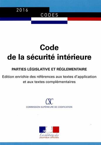 Couverture du livre « Code de la sécurité intérieure » de Journaux Officiels aux éditions Documentation Francaise