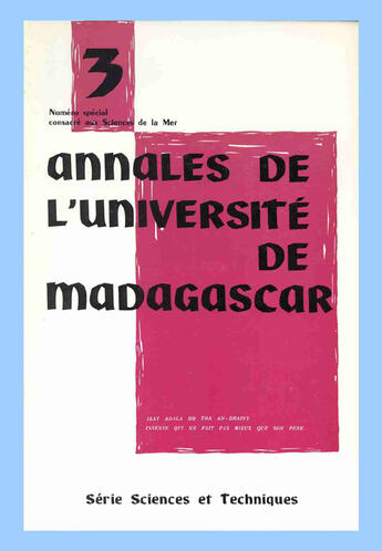 Couverture du livre « Annales de l'université de madagascar n.3 » de Annales De L'Universite De Madagascar aux éditions Cujas