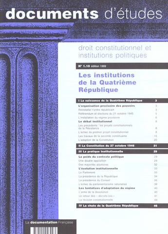 Couverture du livre « Les institutions de la quatrieme republique » de  aux éditions Documentation Francaise