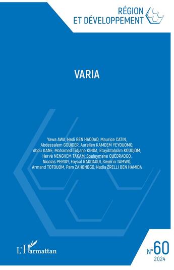 Couverture du livre « REGION ET DEVELOPPEMENT Tome 60 : varia » de Region Et Developpement aux éditions L'harmattan