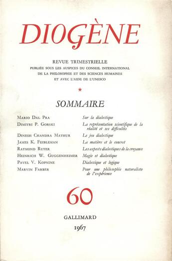 Couverture du livre « Diogene 60 » de Collectifs Gallimard aux éditions Gallimard