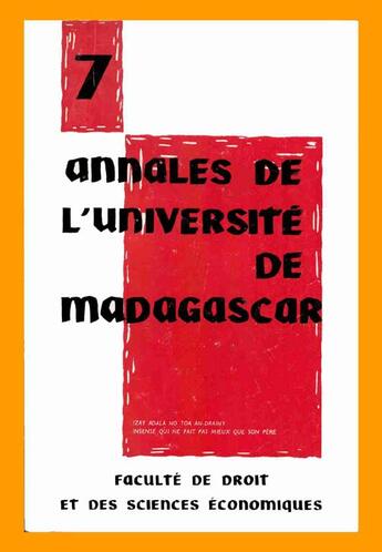 Couverture du livre « Annales de l'université de madagascar n.7 » de Annales De L'Universite De Madagascar aux éditions Cujas