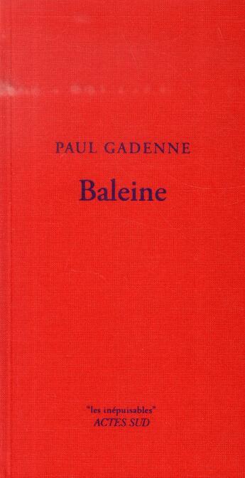 Couverture du livre « Baleine » de Gadenne aux éditions Actes Sud