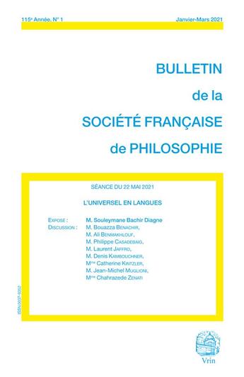 Couverture du livre « L'universel en langue » de Diagne S B. aux éditions Societe Francaise De Philosophie