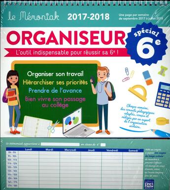 Couverture du livre « Organiseur memoniak special 6e 2017-2018 » de  aux éditions Editions 365