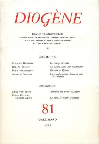 Couverture du livre « Diogene 81 » de Collectifs Gallimard aux éditions Gallimard