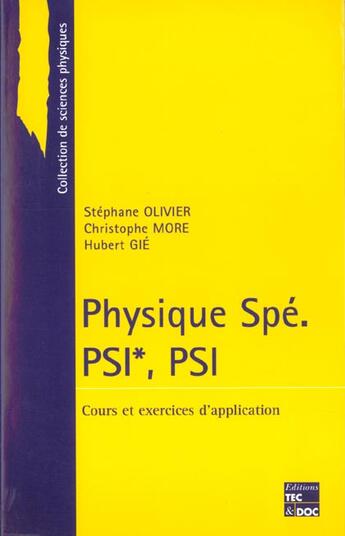 Couverture du livre « Physique spe. psi, psi » de Olivier Stephane aux éditions Tec Et Doc