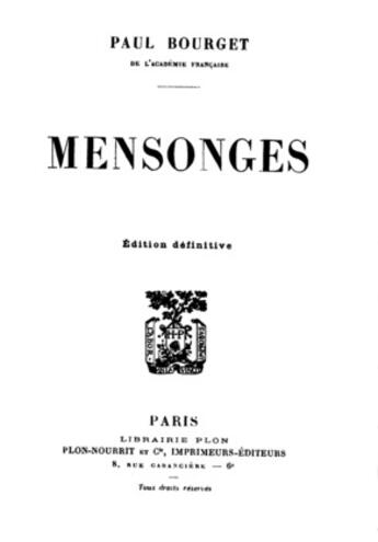 Couverture du livre « Mensonges » de Paul Bourget aux éditions 