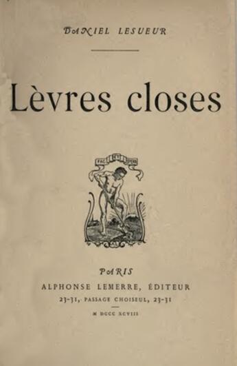 Couverture du livre « Lèvres closes » de Daniel Lesueur aux éditions 