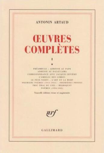 Couverture du livre « Oeuvres completes t1-1 » de Antonin Artaud aux éditions Gallimard