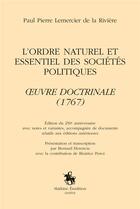 Couverture du livre « L'ordre naturel et essentiel des sociétés politiques » de Paul-Pierre Lemercier De La Riviere aux éditions Slatkine