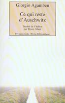 Couverture du livre « Ce qui reste d'Auschwitz » de Giorgio Agamben aux éditions Rivages