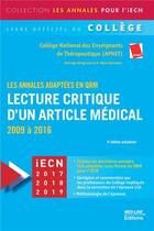 Couverture du livre « Lecture critique d'un article médical ; les annales adaptées en QRM 2009 à 2016 » de Alain Durocher aux éditions Med-line
