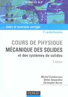 Couverture du livre « Cours de physique - licence - t01 - mecanique des solides et des systemes des solides - 3eme edition (3e édition) » de Combarnous/Bacon aux éditions Dunod