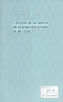 Couverture du livre « L' origine de la famille, de la propriete et de l'etat » de Friedrich Engels aux éditions Tribord
